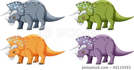 A set of triceratops dinosaurs on white background 89119383