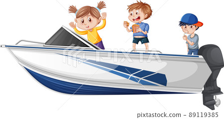 Christmas Boy and girl standing on a boat on a white background 89119385