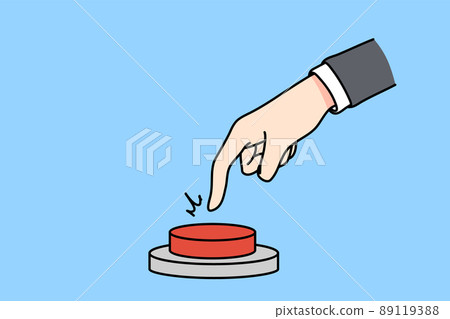 Businessman hand ready to press warning button  89119388