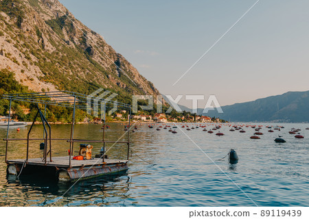Oyster farm in the Bay of Kotor, Montenegro. High quality photo. Oyster farm in the Bay of Kotor, Montenegro. High quality photo. 89119439