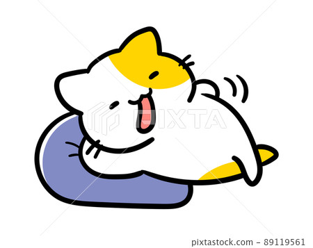 Handwritten style illustration of a cute cat character rumbling at home 89119561