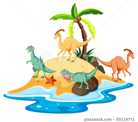 Scene with dinosaurs parasaurolophus and carnotaurus on island 89119751