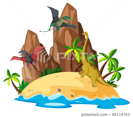 Scene with dinosaurs on island Scene with dinosaurs on island 89119763