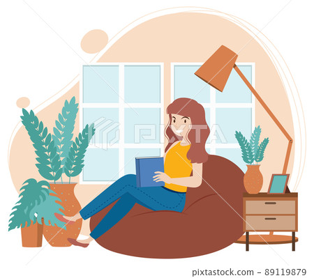 A woman spending time in the living room 89119879