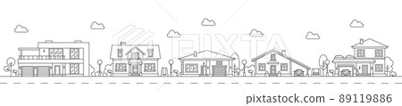Neighborhood line art cityscape, town city... - Stock Illustration ...