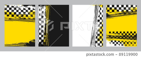 Rally racing sport grunge background, vector checkered flag and tire tracks road race pattern. Racing car or speed auto wheel tyre tread dirty marks or tracks with start or finish racing flags Rally racing sport grunge background, vector checkered flag and tire tracks road race pattern. Racing car or speed auto wheel tyre tread dirty marks or tracks with start or finish racing flags 89119900