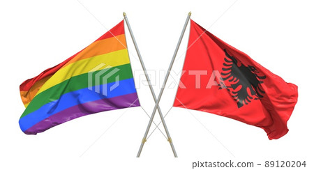 Flags of Albania and LGBTQ on white background. 3D rendering Flags of Albania and LGBTQ on white background. 3D rendering 89120204