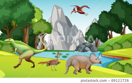 Many dinosaurs by the lake Many dinosaurs by the lake 89121726