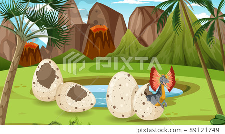 Prehistoric forest with dinosaur cartoon 89121749