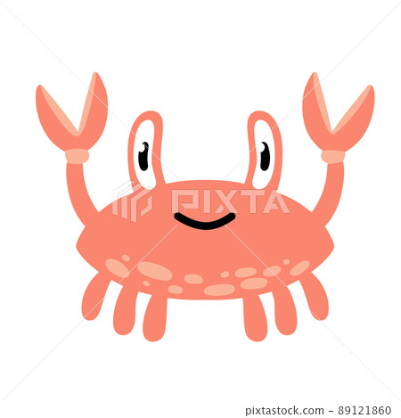 Funny crab. Pink seashell with claws. Cute children drawing. 89121860