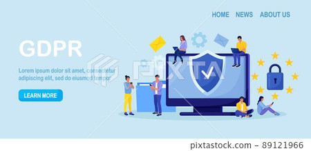 General privacy regulation for protection of personal data. GDPR and privacy politics. Personal information control and security. People protecting business data and legal information 89121966