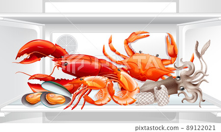 An inside the refrigerator with sea food 89122021