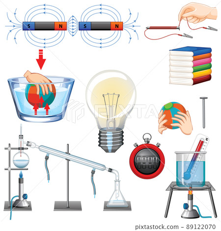 Different science equipments on white background 89122070