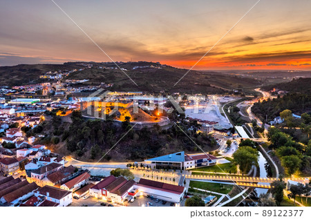 Aerial view of the Torres Vedras Castle near Lisbon in Portugal at sunset Aerial view of the Torres Vedras Castle near Lisbon in Portugal at sunset 89122377