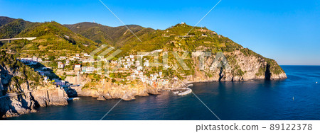 Aerial view of Riomaggiore village at the Cinque Terre, UNESCO world heritage in Liguria, Italy 89122378