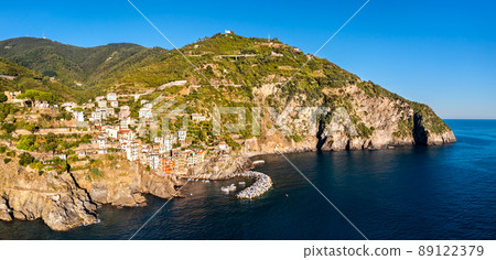 Aerial view of Riomaggiore village at the Cinque Terre, UNESCO world heritage in Liguria, Italy 89122379