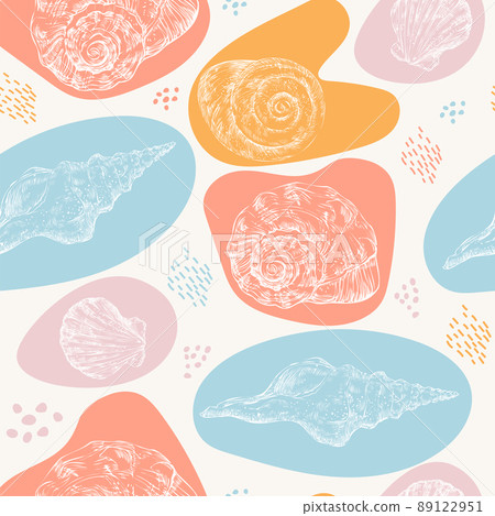 Seamless pattern hand drawn seashells vector... - Stock Illustration ...