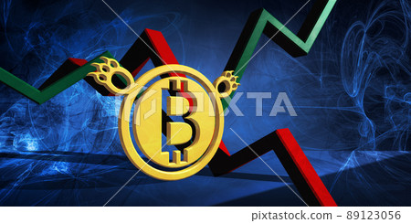 3d illustration of btc currency icon. digital bitcoin trading stock chart on abstract blue background. bullish market trend 89123056