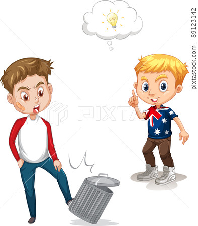 A boy standing and thinking on white background A boy standing and thinking on white background 89123142
