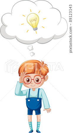 A cute boy standing and thinking on white background A cute boy standing and thinking on white background 89123143