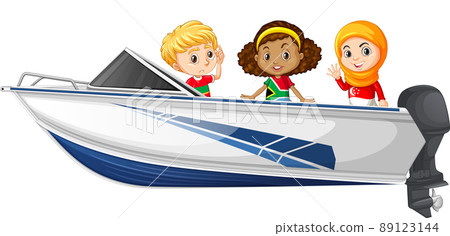 Christmas Boy and girl standing on a boat on a white background 89123144