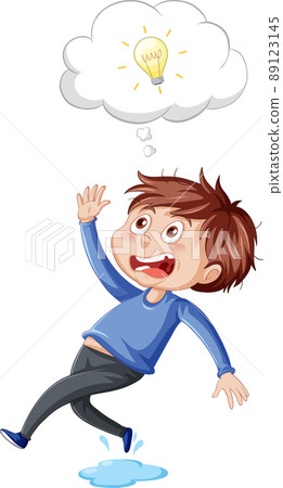 A boy slipping and thinking on white background A boy slipping and thinking on white background 89123145