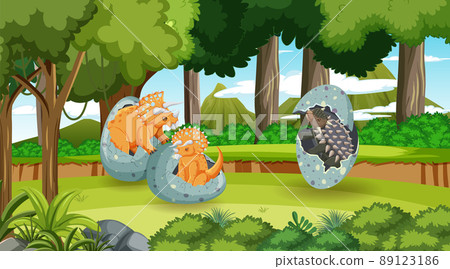 Prehistoric forest with dinosaur cartoon 89123186