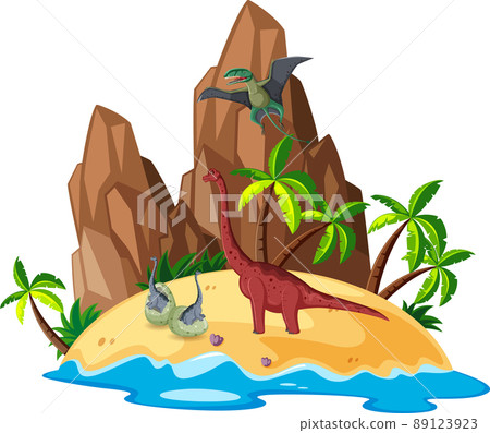 Scene with brachiosaurus on island 89123923