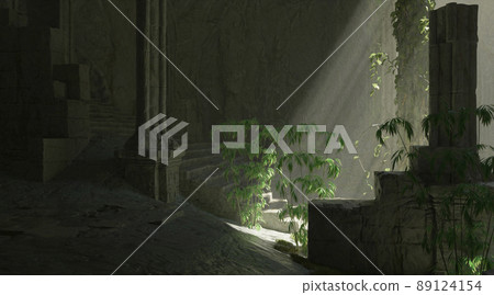 Underground abandoned temple isolated white background 3d illustration 89124154