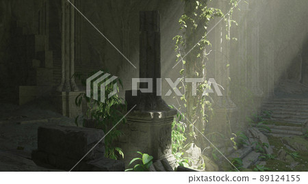 Underground abandoned temple isolated white background 3d illustration 89124155