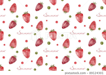 Summer strawberries seamless pattern. Watercolor illustration with red berries and dots 89124301