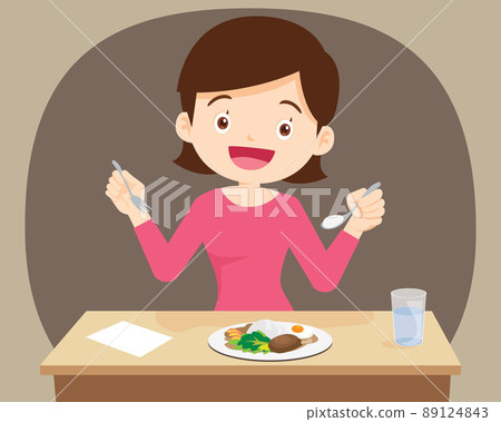 woman happy eat food woman happy eat food 89124843