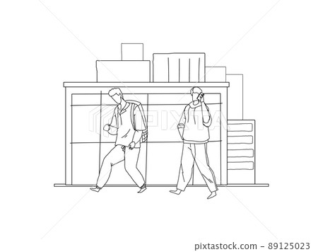 Businessman talking phone, student walking line vector 89125023