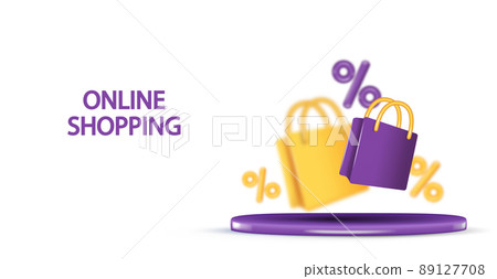 Template for online store. Online Shopping banner. Ecommerce marketing. Homepage Layout. Realistic 3d. Vector illustration 89127708