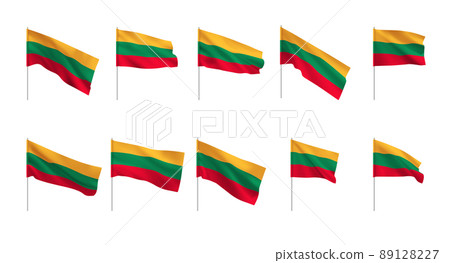 Lithuania flags. Set of national realistic Lithuanian flags. 89128227