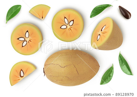 Sapodilla isolated on white background with clipping path and full depth of field. Top view. Flat lay Sapodilla isolated on white background with clipping path and full depth of field. Top view. Flat lay 89128970