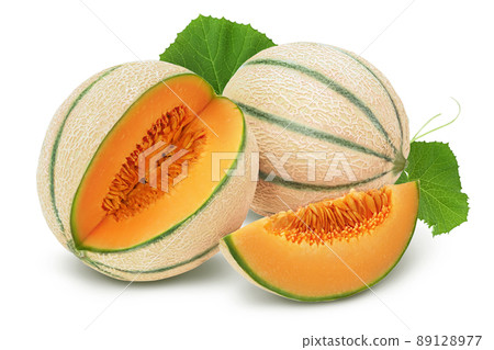 Cantaloupe melon isolated on white background with clipping path and full depth of field, 89128977
