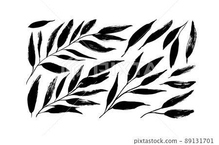 Black twig, leaves or sprig silhouettes collection 89131701