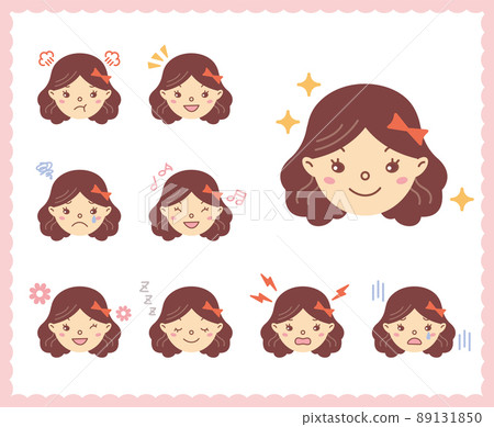 女性情緒的情緒面部圖標集 49 89131850