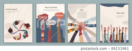 Diversity inclusion and equality concept. Group of multicultural men and women. People of diverse cultures forming a circle. Editable brochure template flyer leaflet cover poster. Hand up Diversity inclusion and equality concept. Group of multicultural men and women. People of diverse cultures forming a circle. Editable brochure template flyer leaflet cover poster. Hand up 89131961