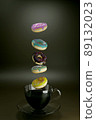 Colorful donuts and coffee 3d render 89132023