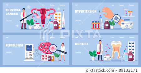 Neurologist, gynecologist, stamotolog concept vector. Hypertensive crisis illustration. Medical home page for clinics, doctor appointments. 89132171