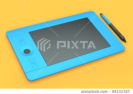 Graphic tablet and pen for illustrators, designers and photographers on orange 89132387