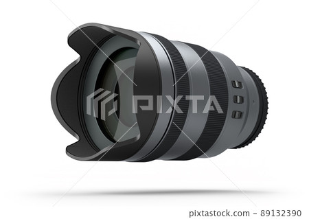Modern nonexistent DSLR macro camera lens on white background Modern nonexistent DSLR macro camera lens on white background 89132390