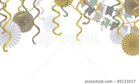 復古方形花環和紙扇框架_16：9 89133037