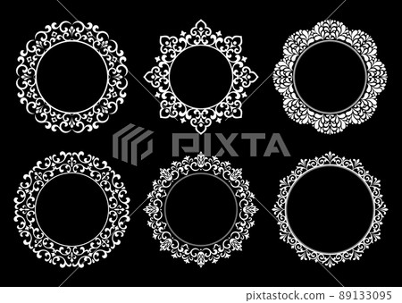 Set of decorative frames Elegant vector element for design in Eastern style, place for text. Floral black and white borders. Lace illustration for invitations and greeting cards. 89133095