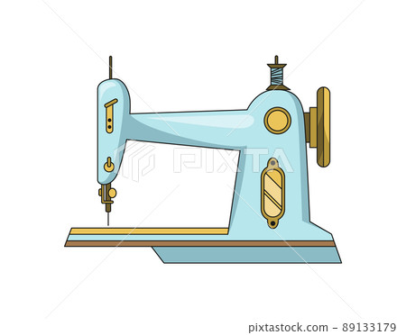 Sewing machine. Retro design form of tool for sewing. Colorful equipment of dressmaker. Vector illustration in flat style 89133179