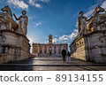 Capitolium Hill or Piazza del Campidoglio, designed by Michelangelo. One of the main attractions of Rome in sunrise light. Rome, Italy. 89134155