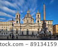 Church of Saint Agnes and the Fountain of Four Rivers (Fontana dei Quattro Fiumi) on Piazza Navona. Rome, Italy. 89134159