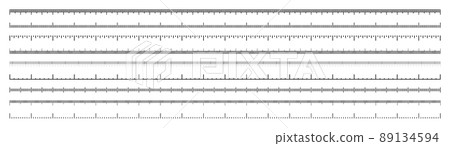 Various measurement scales with divisions. Realistic long scale for measuring length or height in centimeters, millimeters or inches. Ruler, tape measure marks, size indicators. Vector illustration Various measurement scales with divisions. Realistic long scale for measuring length or height in centimeters, millimeters or inches. Ruler, tape measure marks, size indicators. Vector illustration 89134594